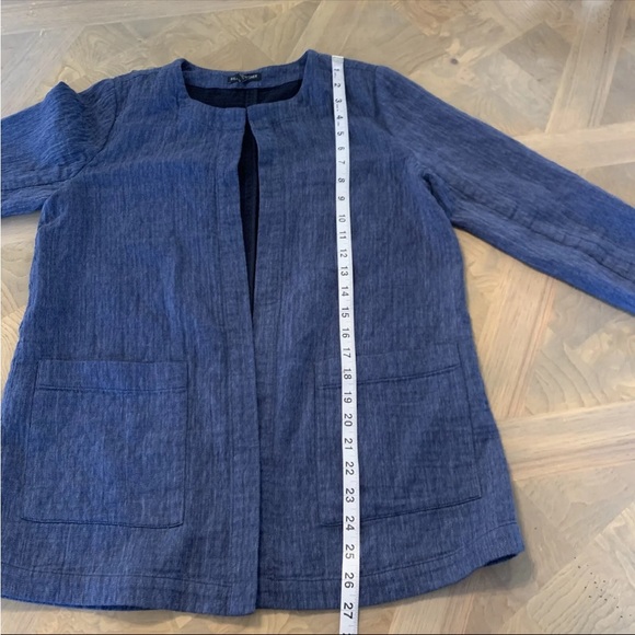 Eileen Fisher Blue Blazer Jacket size XS Open Front Cotton Linen Blend Pockets - Picture 10 of 10